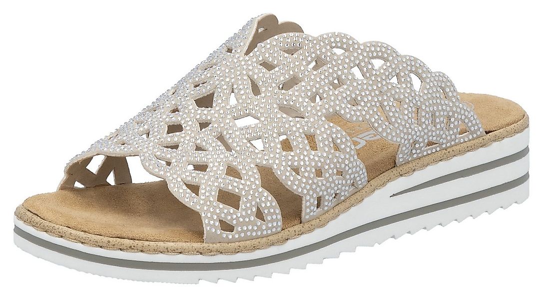 Rieker Pantolette Sommerschuh, Strandschuh, Hausschuh, Keilabsatz, mit Stra günstig online kaufen