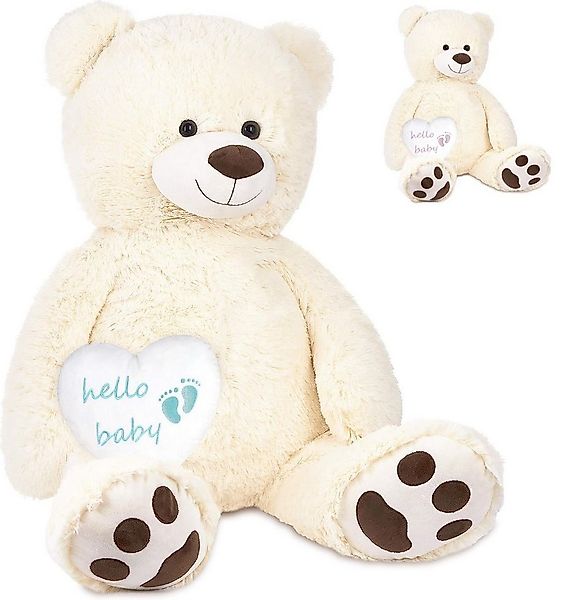 BRUBAKER Kuscheltier XXL Teddybär Weiß 100 cm mit Hello Baby Herz (Stofftie günstig online kaufen