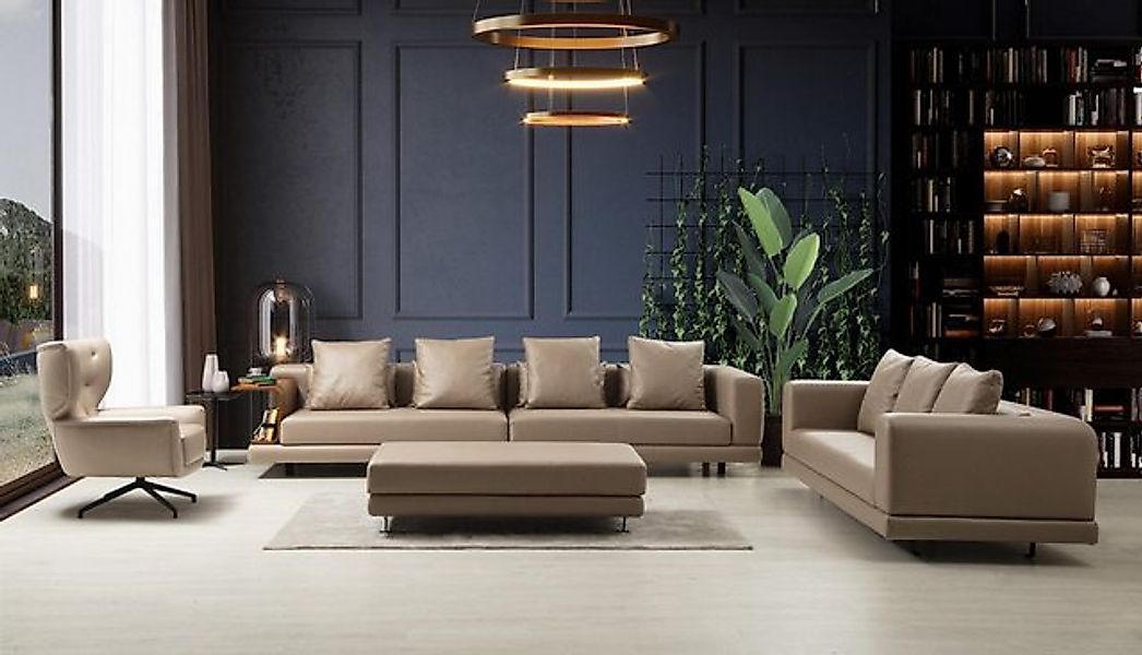 Xlmoebel Sofa Sofa-Set in Beige aus Leder mit Viersitzer, Dreisitzer und Se günstig online kaufen