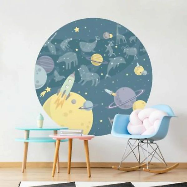 Bilderwelten Runde Tapete selbstklebend Kinderzimmer Planeten mit Sternzeic günstig online kaufen
