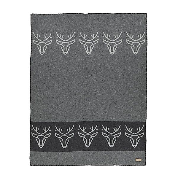 Eskimo Wohndecke Zernez anthrazit Hirschkopf Merinowolle 140x180 günstig online kaufen