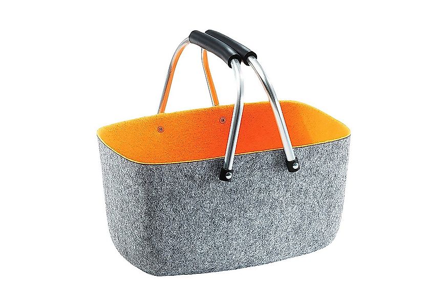 Kobolo Einkaufskorb Henkelkorb aus Filz grau/orange mit Klapphenkeln, 14 l günstig online kaufen