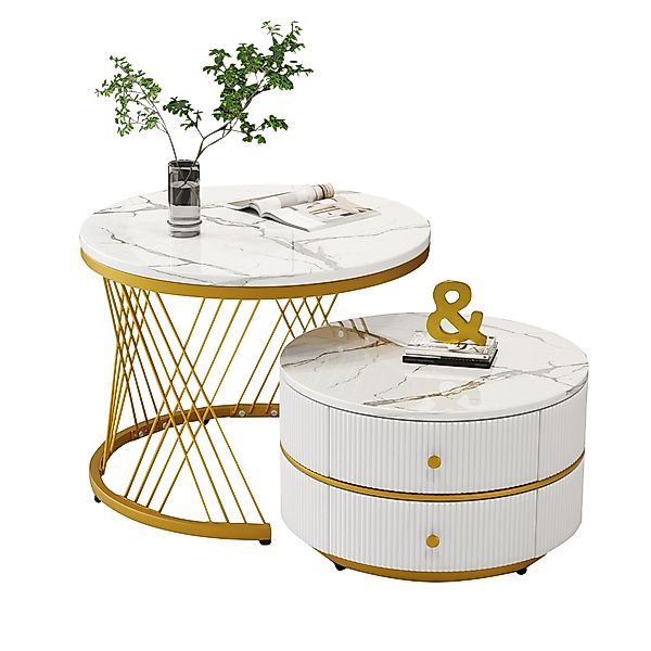 Merax Couchtisch, Hochglanz Marmoroptik, Beistelltisch Set, günstig online kaufen