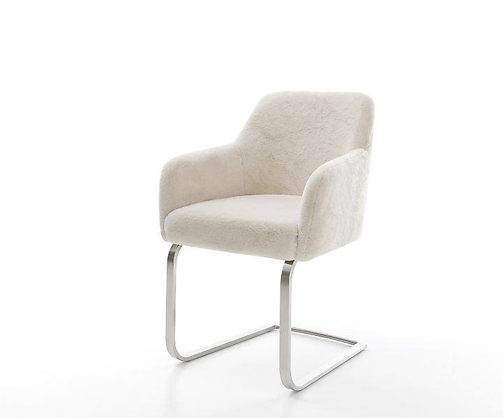 Freischwinger Greg-Flex Plüsch Creme-Weiß Freischwinger flach Edelstahl Tas günstig online kaufen