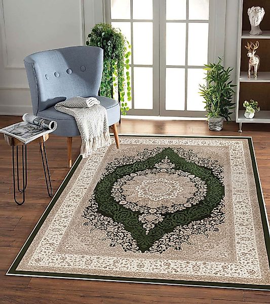 Jungengel Teppich Orientalisch Beige Grün Wohnzimmer günstig online kaufen