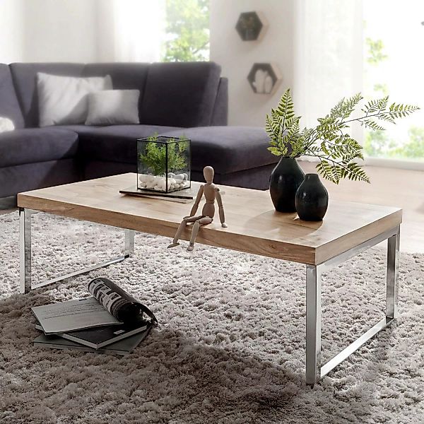 Couchtisch Massiv-Holz Akazie 120 cm breit Wohnzimmer-Tisch Design dunkel-b günstig online kaufen