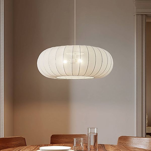 Lindby Hängeleuchte Helin, weiß, Ø 70 cm, Textil, 3 x E27 günstig online kaufen