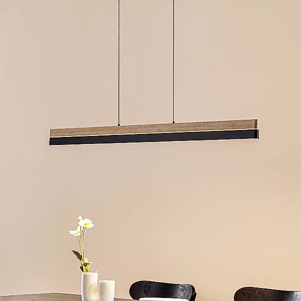 Lucande LED-Pendelleuchte Holven, Holz, CCT, Länge 113 cm günstig online kaufen