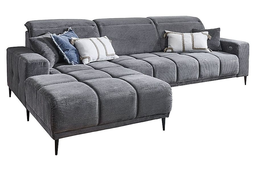Iwaniccy Ecksofa LIVORNO, B 286 x T 195 cm, Dunkelgrau, Cord, elektrische S günstig online kaufen