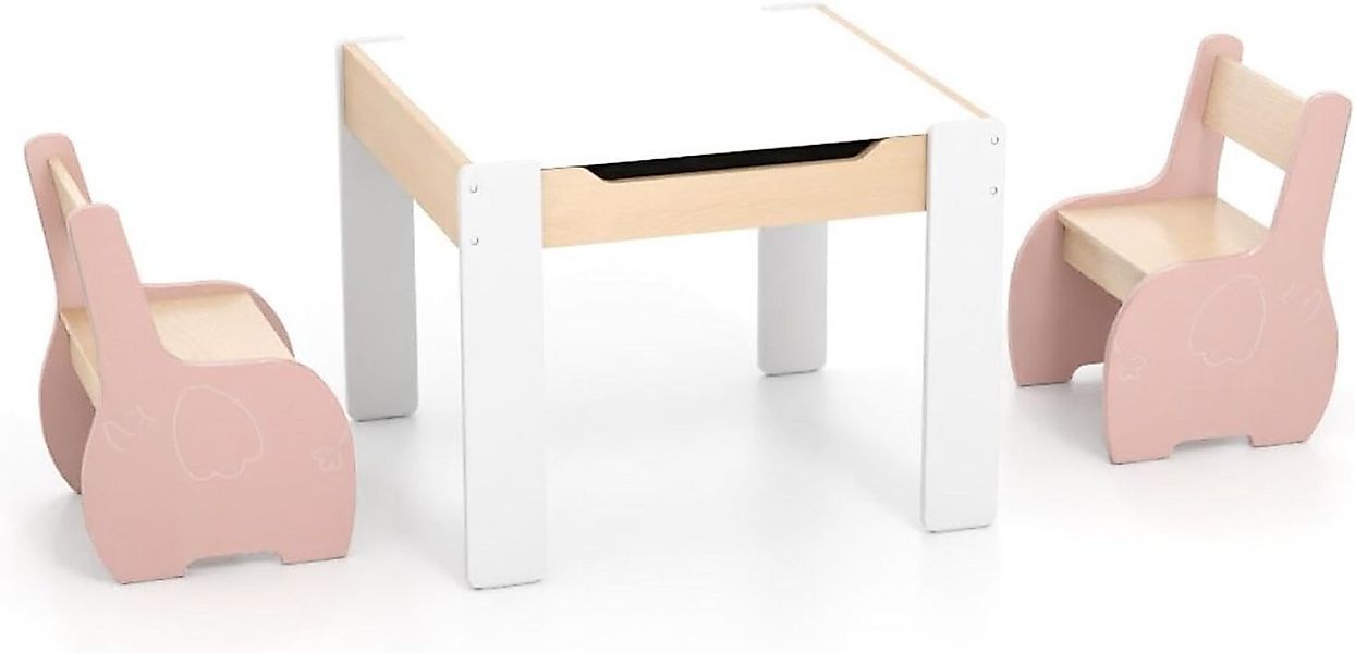 COSTWAY Kindersitzgruppe 3tlg. Kindertisch, aus Holz, mit 2 Stühlen günstig online kaufen