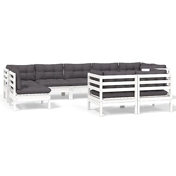 vidaXL 9-Tlg Garten-Lounge-Set mit Kissen Weiß Kiefer Massivholz 3096527 günstig online kaufen