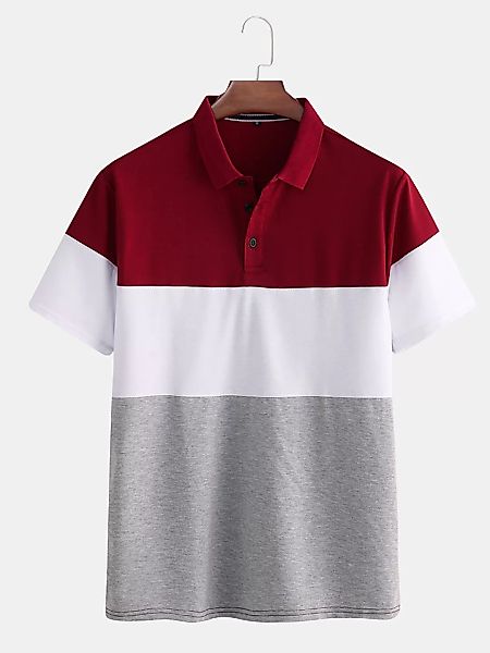 Herren 100% Baumwolle Color Block Patchwork Kurzarm Golf Shirt günstig online kaufen