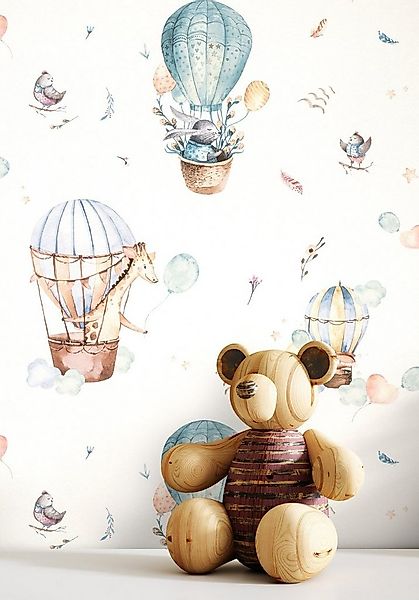 Newroom Vliestapete Baloon Blue Tapete Kindertapete Ballon,Tiere,Heißluftba günstig online kaufen