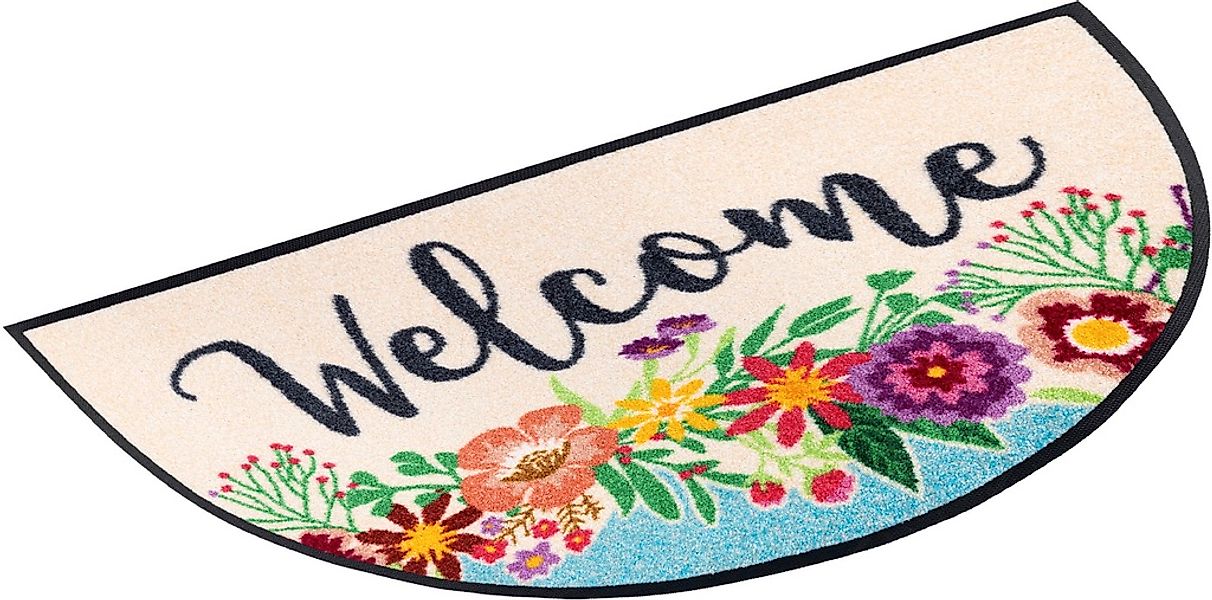 wash+dry by Kleen-Tex Fußmatte "Round Welcome Blooming" halbrund 7 mm Höhe günstig online kaufen