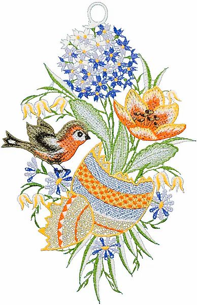 W. Reuter & Sohn - Plauener Spitze Fensterbild "Osterei und Vogel", Made in günstig online kaufen