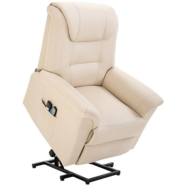 HOMCOM Sessel mit Aufstehhilfe Kunstleder Stahl Schaumstoff Cremeweiß günstig online kaufen