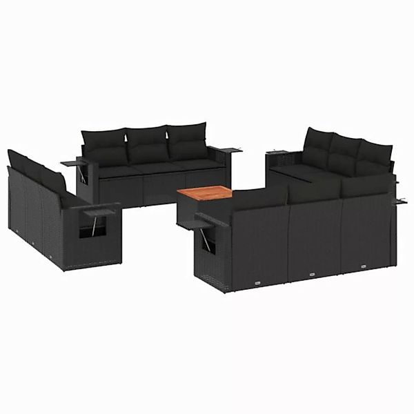 vidaXL Sofaelement 13-tlg. Garten-Sofagarnitur mit Kissen Schwarz Poly Ratt günstig online kaufen