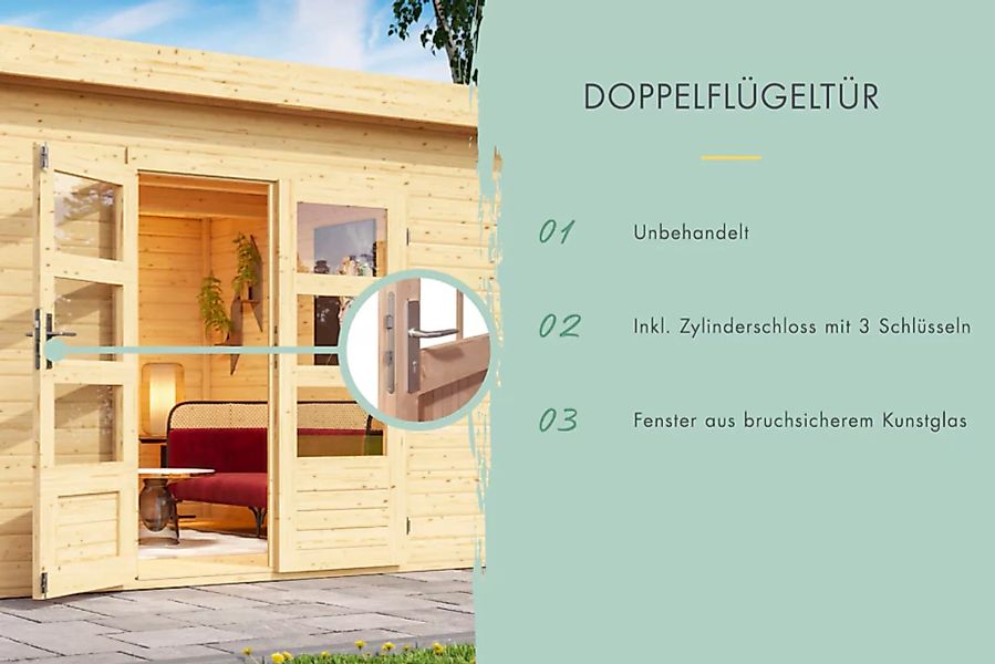 Karibu Gartenhaus "Schloßsee 8", mit Anbaudach, Rückwand und Fenster günstig online kaufen
