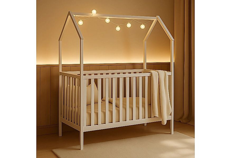 Alavya Home® Babybett ELLA 60x120 cm aus Massivholz Kiefer Weiß – Höhenvers günstig online kaufen