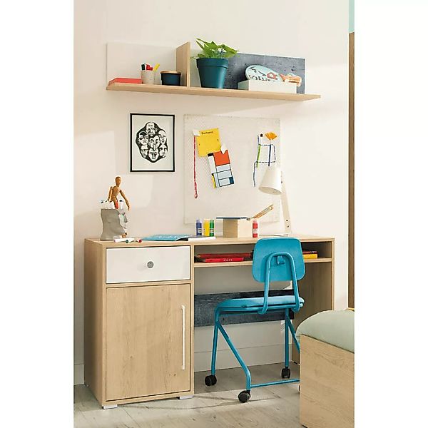 Jugendzimmer Schreibtisch mit Wandboard SPOKANE-133 in Eiche mit weiß und B günstig online kaufen