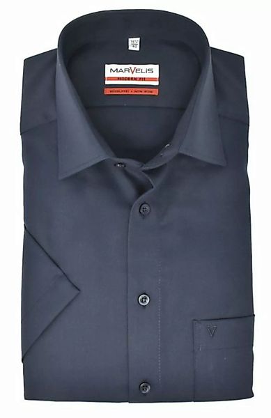MARVELIS Kurzarmhemd Kurzarmhemd - Modern Fit - Einfarbig - Marine günstig online kaufen