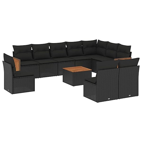 vidaXL 11-Tlg Garten-Sofagarnitur mit Kissen Schwarz Poly Rattan 3260158 günstig online kaufen