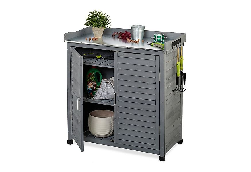 relaxdays Pflanztisch mit Unterschrank, grau günstig online kaufen