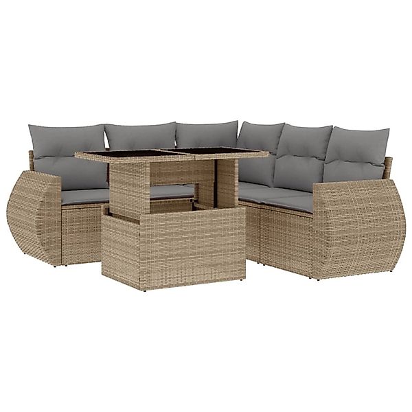 vidaXL 6-Tlg Garten-Sofagarnitur mit Kissen Beige Poly Rattan 3268529 günstig online kaufen