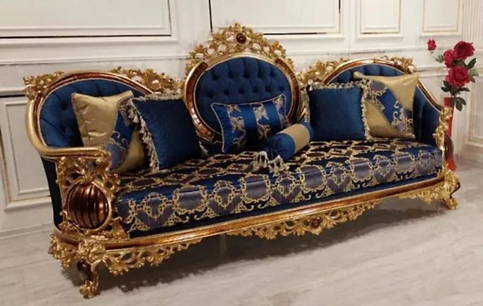 Casa Padrino Sofa Luxus Barock Sofa Blau / Gold / Braun - Prunkvolles Wohnz günstig online kaufen