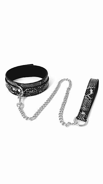 Halsband mit Leine Silber/Schwarz Reptil günstig online kaufen