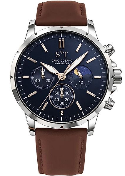 S&T Design Quarzuhr Chronograph Herrenuhr Leder Armbanduhr Braun Edelstahl günstig online kaufen