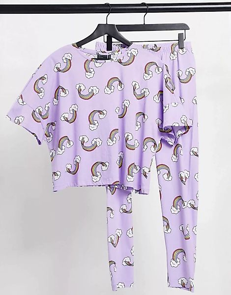 ASOS DESIGN – Rainbow – Pyjamaset mit T-Shirt und Leggings in Flieder-Lila günstig online kaufen