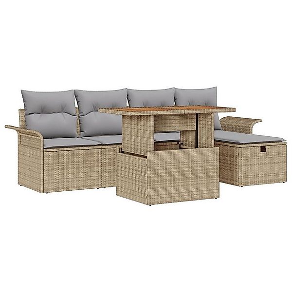 vidaXL Loungesofa 6-teiliges Garten Sofa Set mit Kissen Beige Poly Rattan, günstig online kaufen