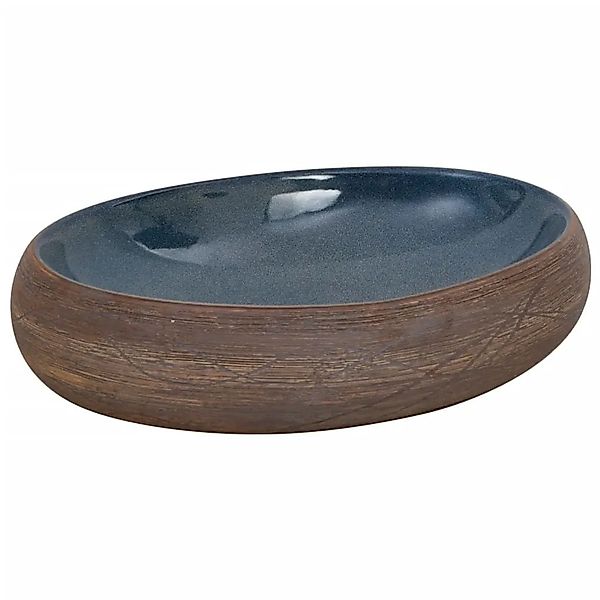 vidaXL Aufsatzwaschbecken Braun und Blau Oval 59x40x15 cm Keramik 155081 günstig online kaufen