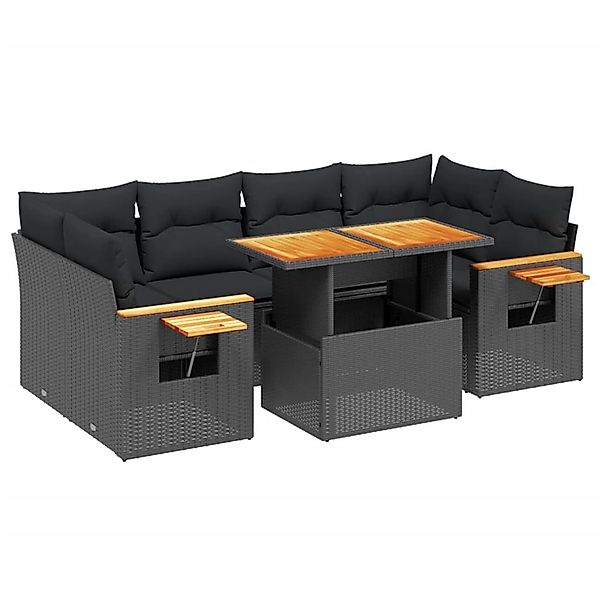 vidaXL 7-Tlg Garten-Sofagarnitur mit Kissen Schwarz Poly Rattan 3273414 günstig online kaufen