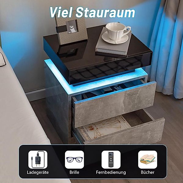 COSTWAY Nachttisch (1-St), LED, mit 2 Schubladen&Fernbedienung, schwarz günstig online kaufen