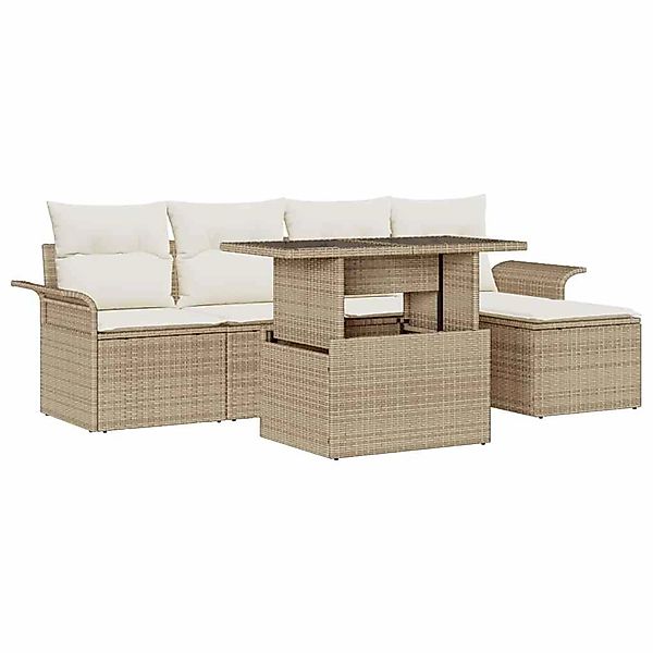 vidaXL Garten-Sofa-Set mit Kissen mit Speicher 6-Tlg Beige Poly Rattan 3357 günstig online kaufen