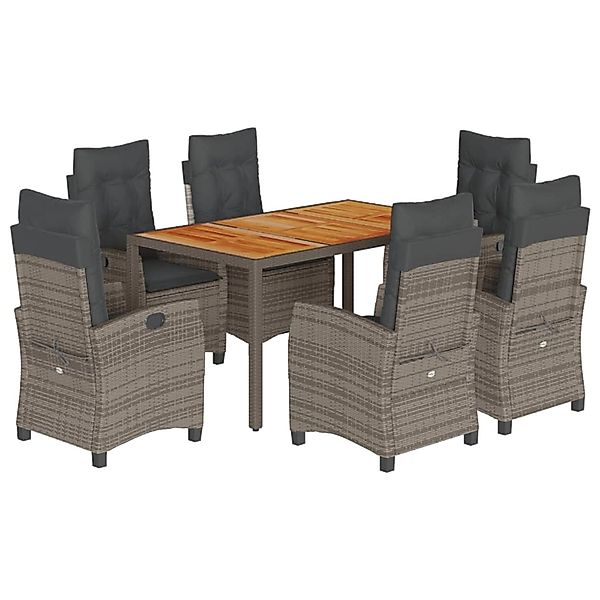 vidaXL 7-Tlg Garten-Essgruppe mit Kissen Grau Poly Rattan 3212676 günstig online kaufen