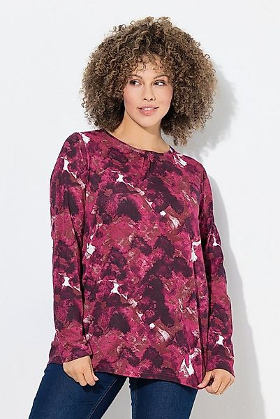 Ulla Popken T-Shirt Shirt Blüten Zierfalten A-Linie Rundhals Langarm günstig online kaufen