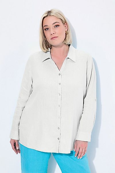 Ulla Popken Hemdbluse Bluse Leinen offener Kragen Langarm günstig online kaufen