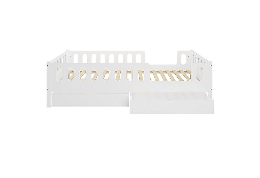 CADANI Kinderbett LARS 200x90 cm - Weiß (abnehmbarer Rausfallschutz), integ günstig online kaufen