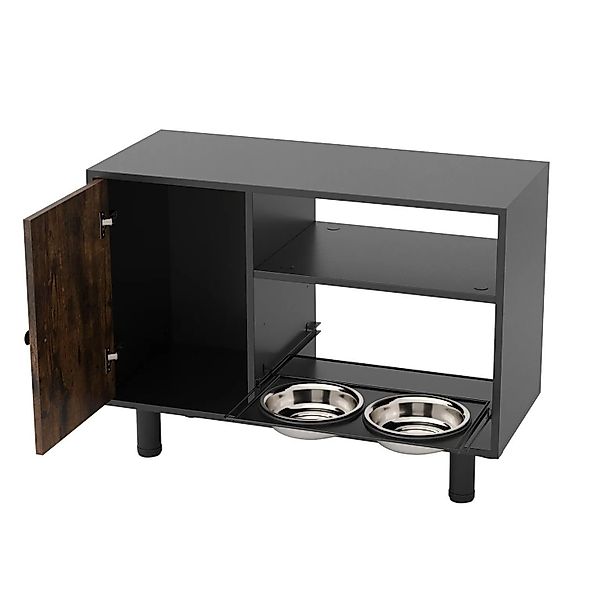 Costway Hunde Futterschrank mit 2 Edelstahlnäpfen Braun günstig online kaufen