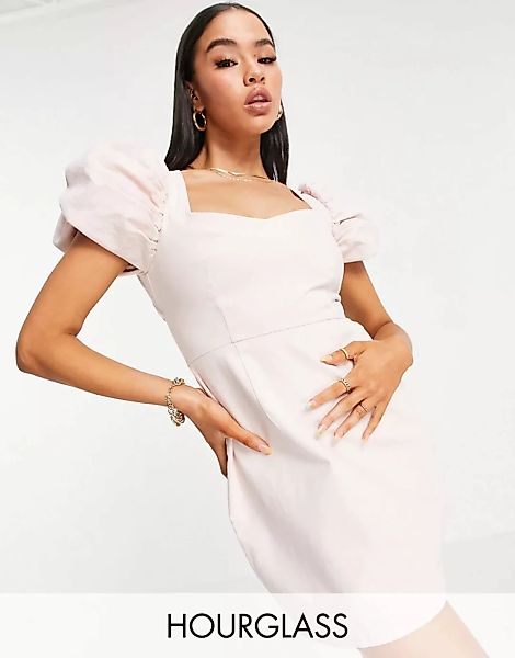 ASOS DESIGN Hourglass – Jeanskleid mit extremen Puffärmeln in Rosa günstig online kaufen
