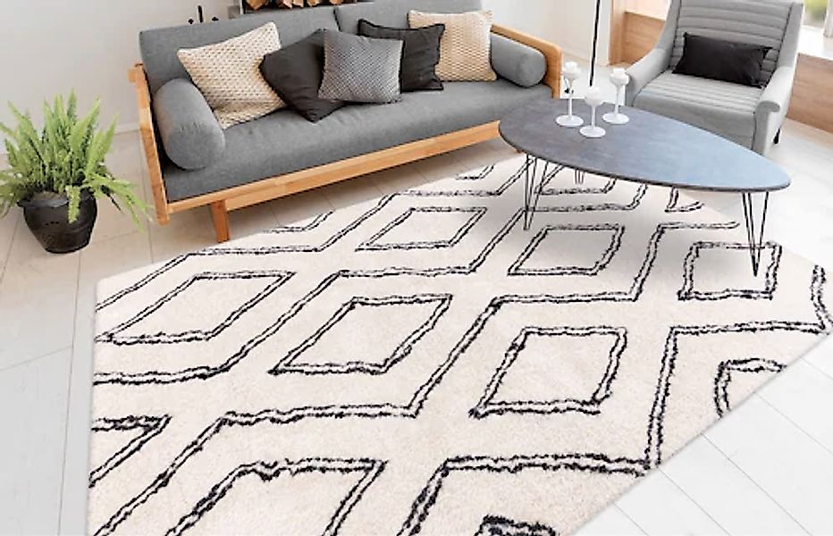 my home Hochflor-Teppich »Jeana«, rechteckig, 27 mm Höhe, retro, Wohnzimmer günstig online kaufen