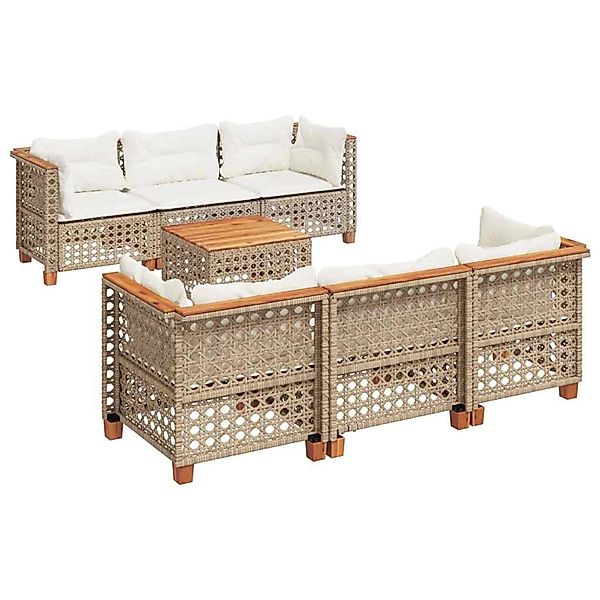 vidaXL 7-Tlg Garten-Sofagarnitur mit Kissen Beige Poly Rattan 3261742 günstig online kaufen