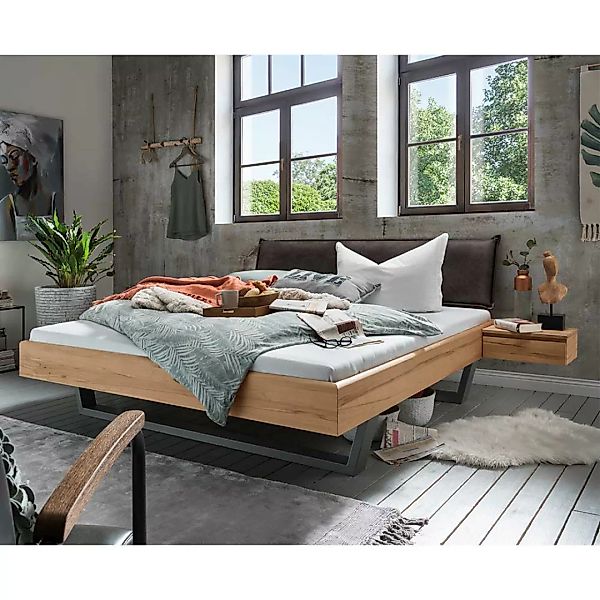 Polsterkopfteil Bett aus Kernbuche Massivholz zwei Nachtkommoden (dreiteili günstig online kaufen