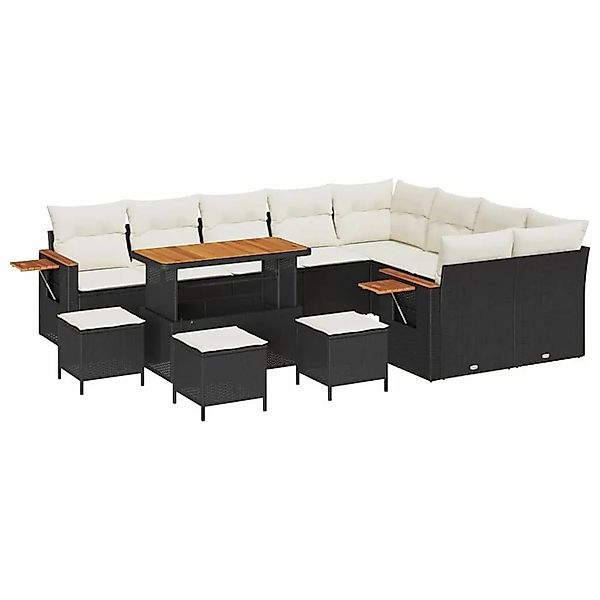vidaXL Gartensofa-Set mit Kissen 14 Stk Schwarz und Creme Poly-Rattan 33651 günstig online kaufen