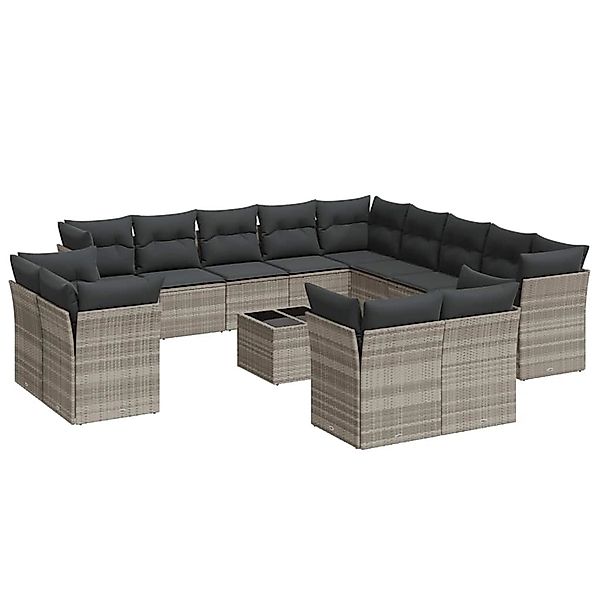vidaXL 14-Tlg Garten-Sofagarnitur mit Kissen Hellgrau Poly Rattan 3218562 günstig online kaufen