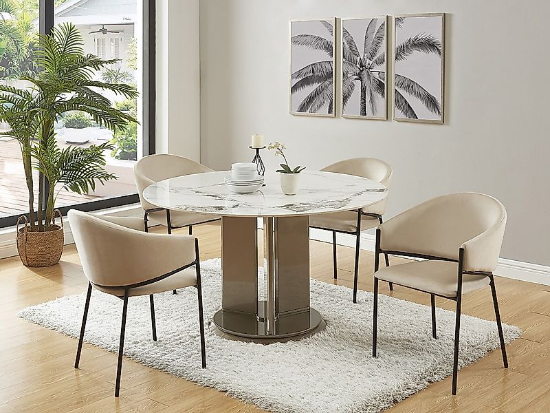 Stuhl mit Armlehnen 6er-Set - Samt & Schwarzes Metall - Beige - ORDIDA  von günstig online kaufen