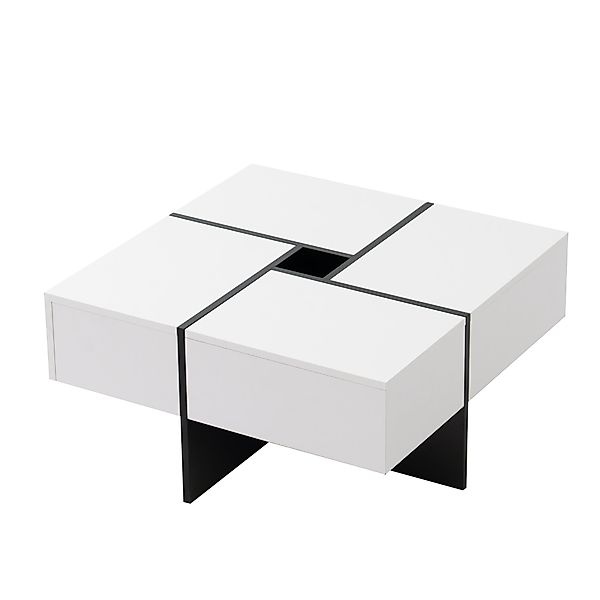 Wohnzimmertisch Schwarz-Weiß Design Couchtisch 70x70x35 cm mit 4 Schubladen günstig online kaufen